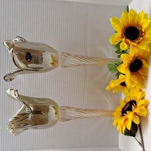 #ZZZ Murano White Crystal Handmade Candle Holders great wedding  center piece.